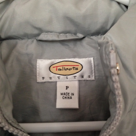TALBOTS Down quilted vest coat removable hood petite small gray size 4 - Picture 5 of 7